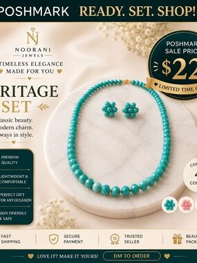 Turquoise Bead Necklace & Stud Earring Set